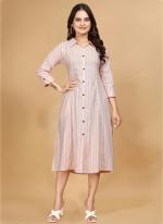 Cotton Peach Casual Wear Printed Readymade Gown